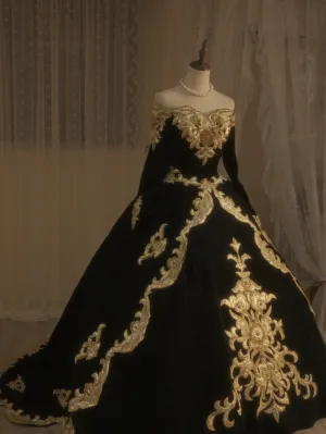 Elegant Black Off Shoulder Long Sleeves Quinceanera Dress Birthday Ball Gown, DP5154