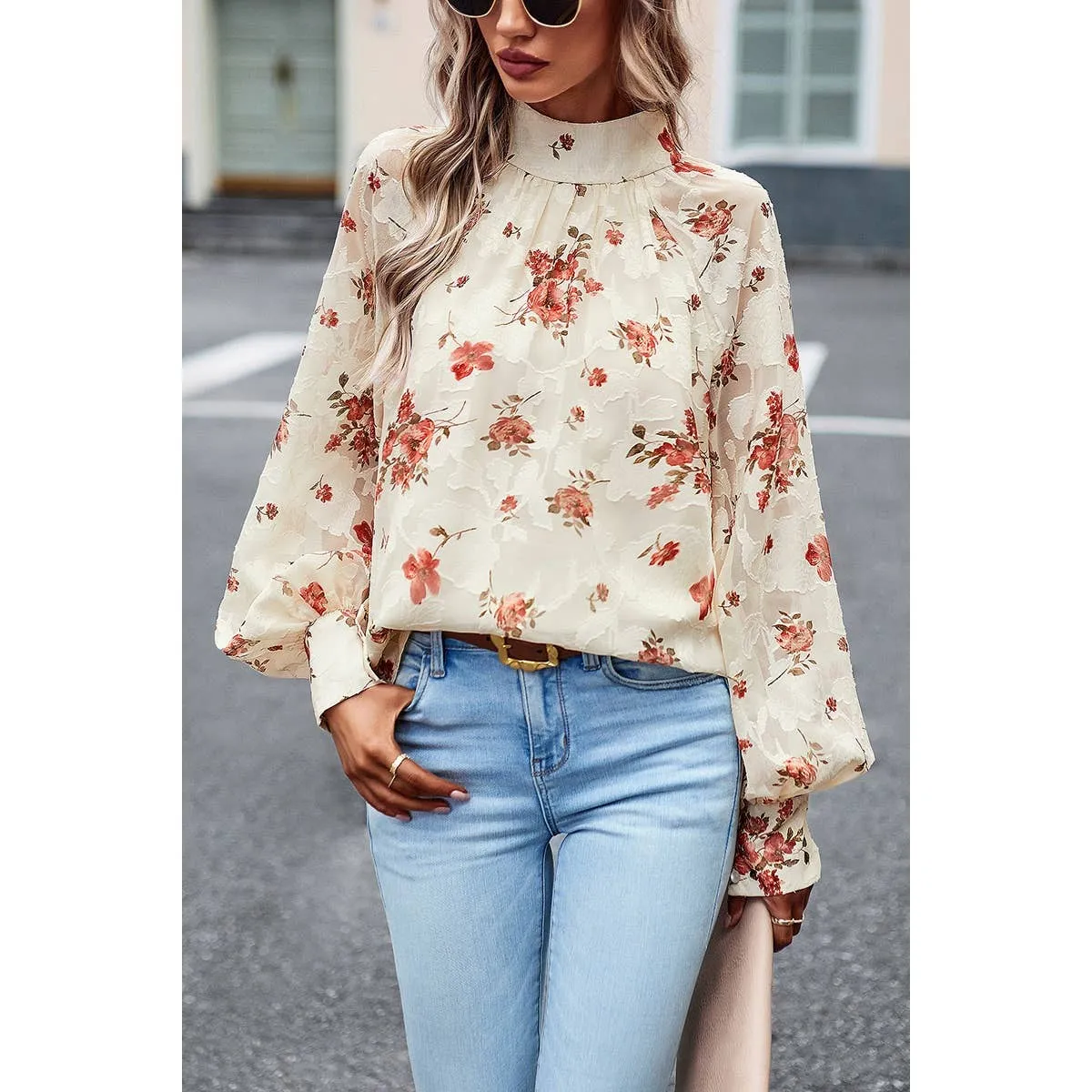 Elegant Floral Bandage Half A Turtleneck Tops