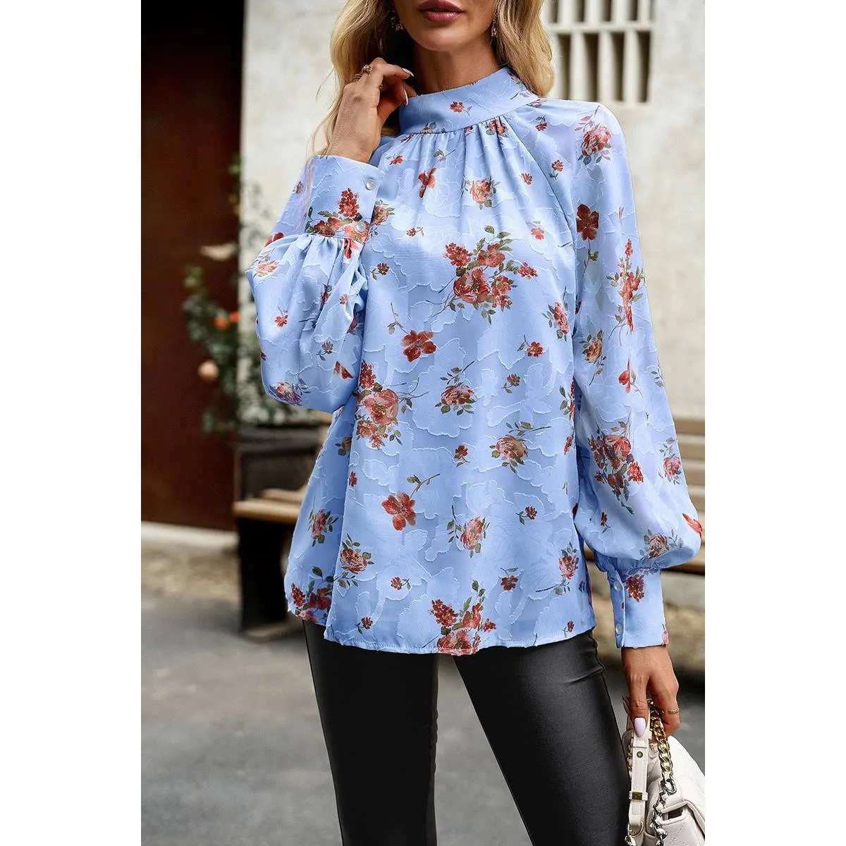 Elegant Floral Bandage Half A Turtleneck Tops