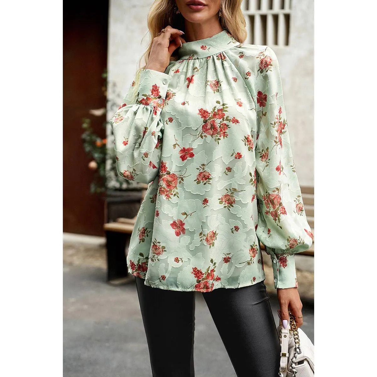 Elegant Floral Bandage Half A Turtleneck Tops