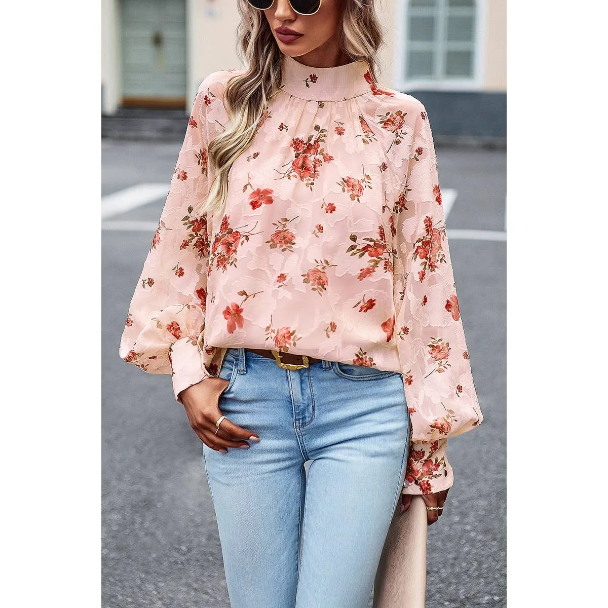 Elegant Floral Bandage Half A Turtleneck Tops