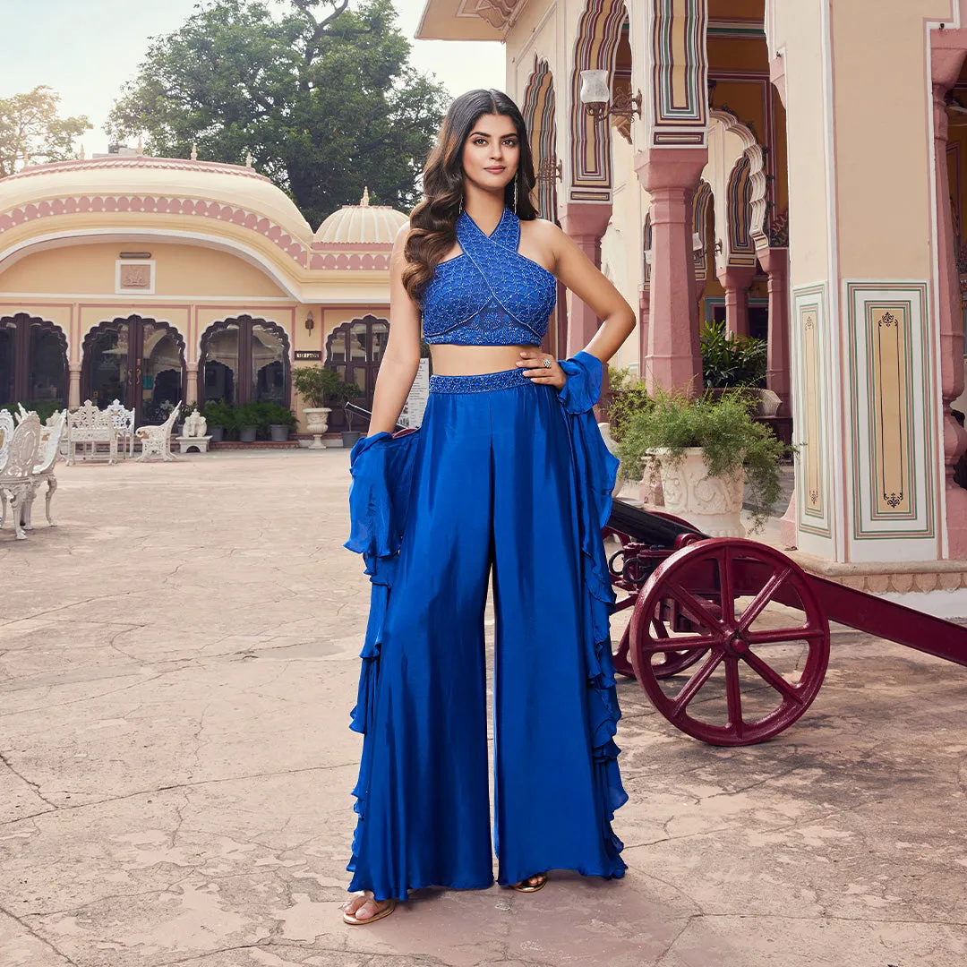 Elegant Royal Blue Embroidered Palazzo Set