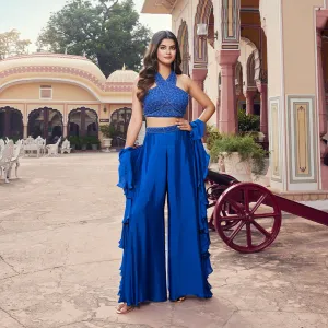 Elegant Royal Blue Embroidered Palazzo Set