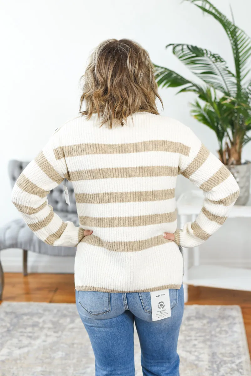 Elena Striped Mock Neck Sweater