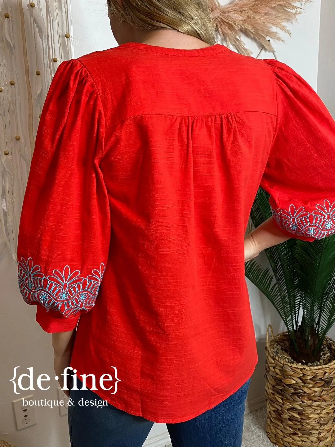 Embroidered Blouse in Red or Black