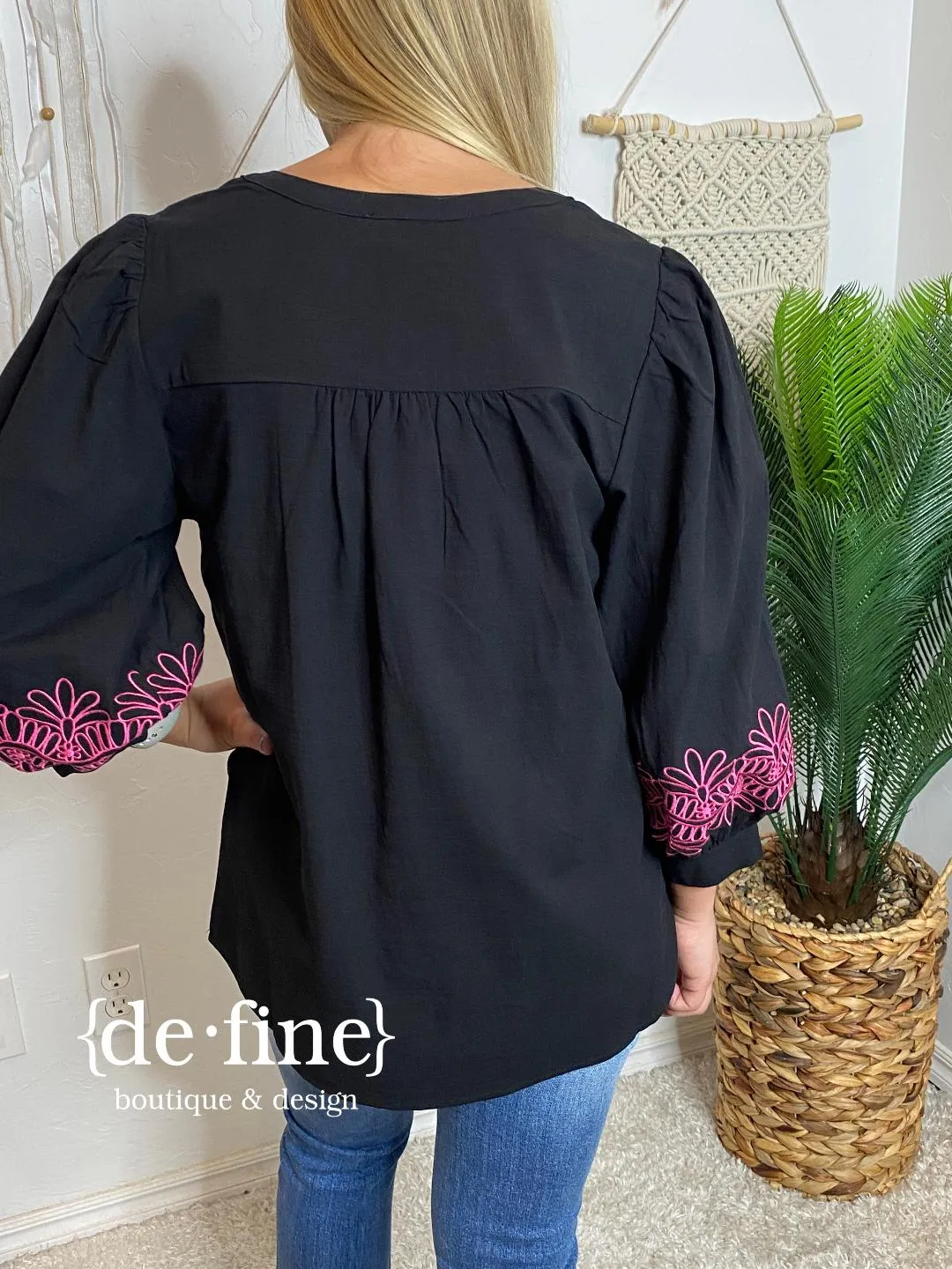Embroidered Blouse in Red or Black