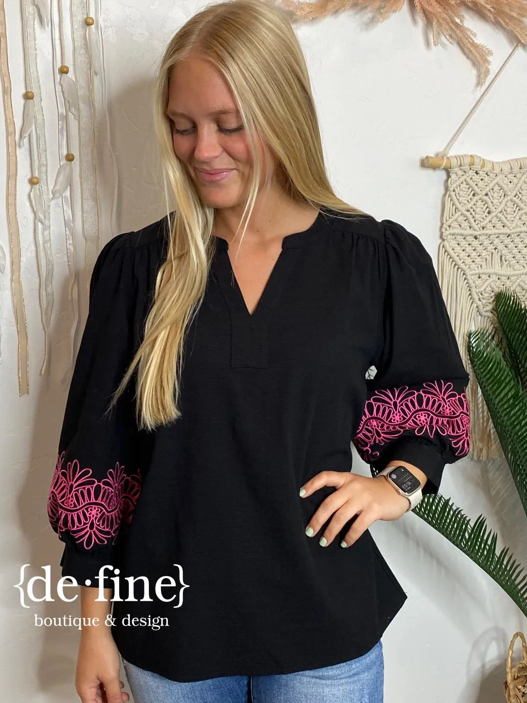 Embroidered Blouse in Red or Black