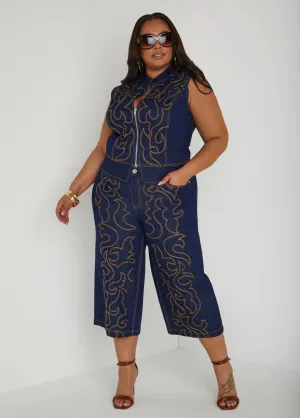 Embroidered Denim Capris