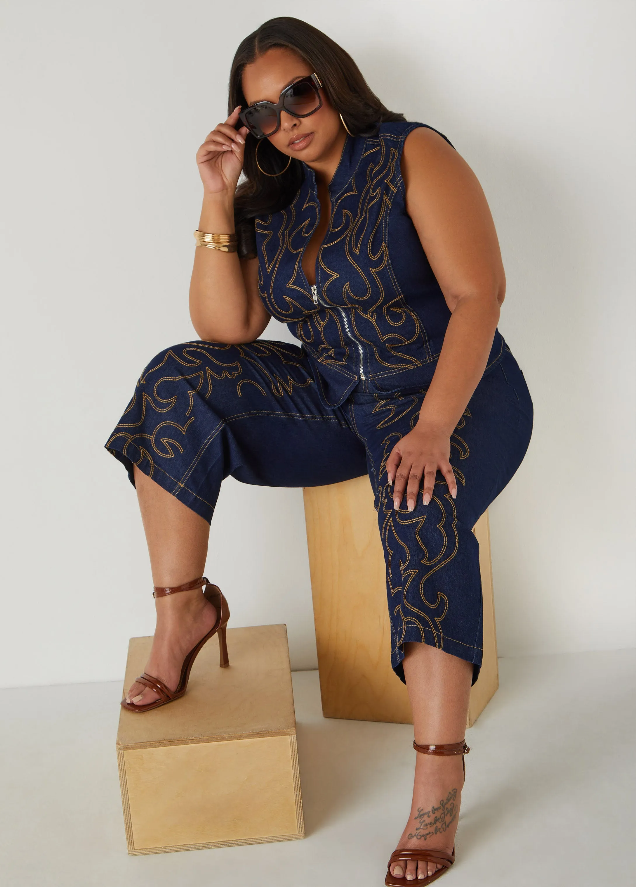 Embroidered Denim Capris