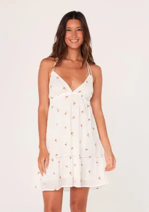 Embroidered Floral Open Back Halter Mini Dress