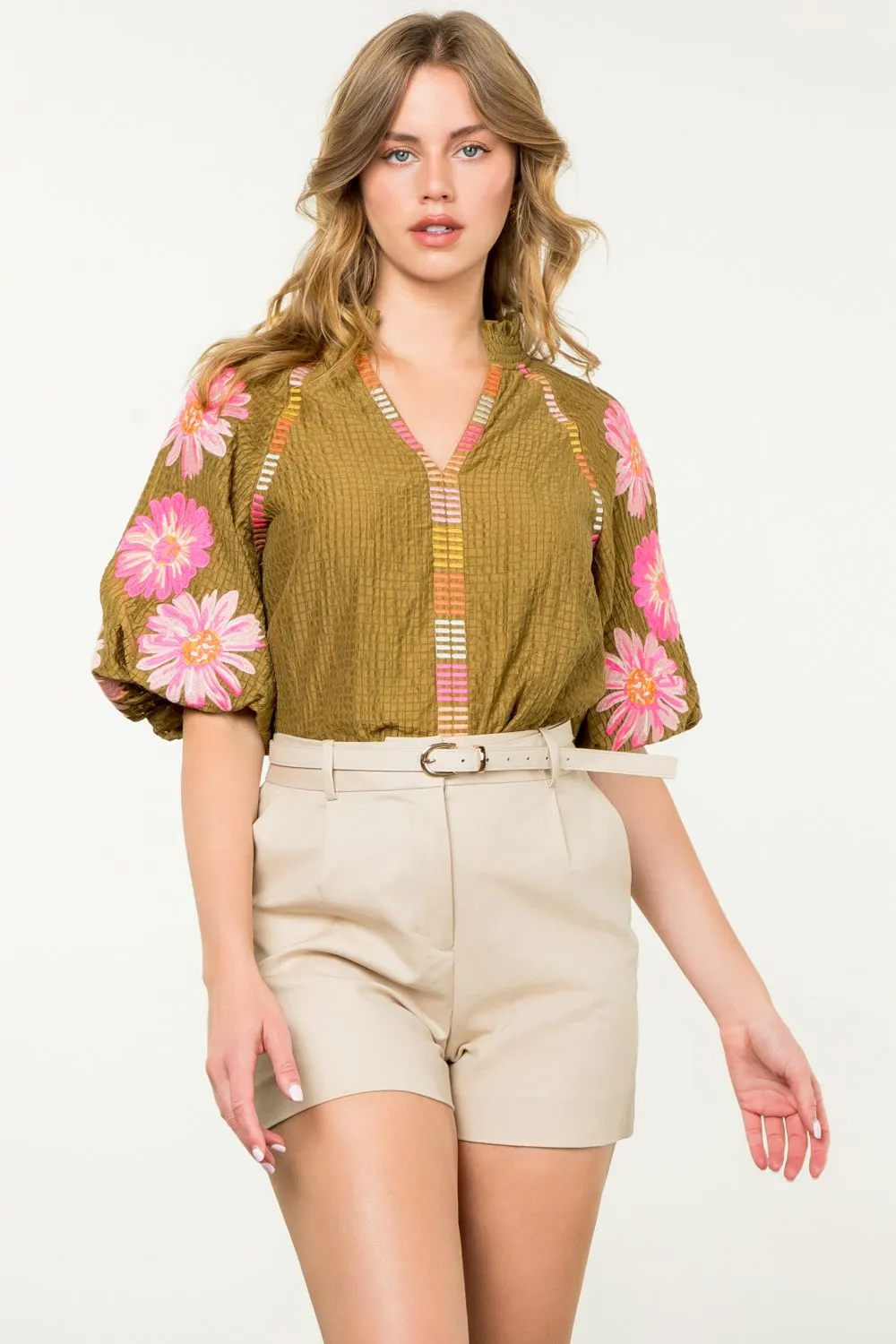 Embroidered Puff Sleeve Top