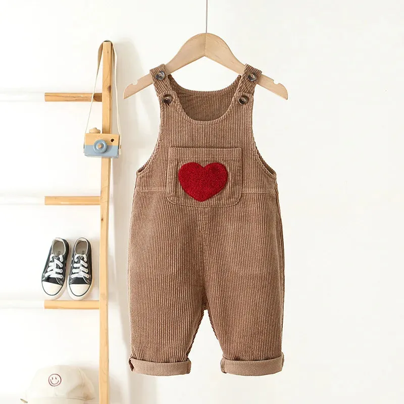 Embroidery Heart Corduroy Dungarees