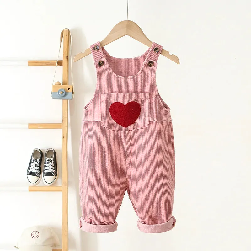Embroidery Heart Corduroy Dungarees