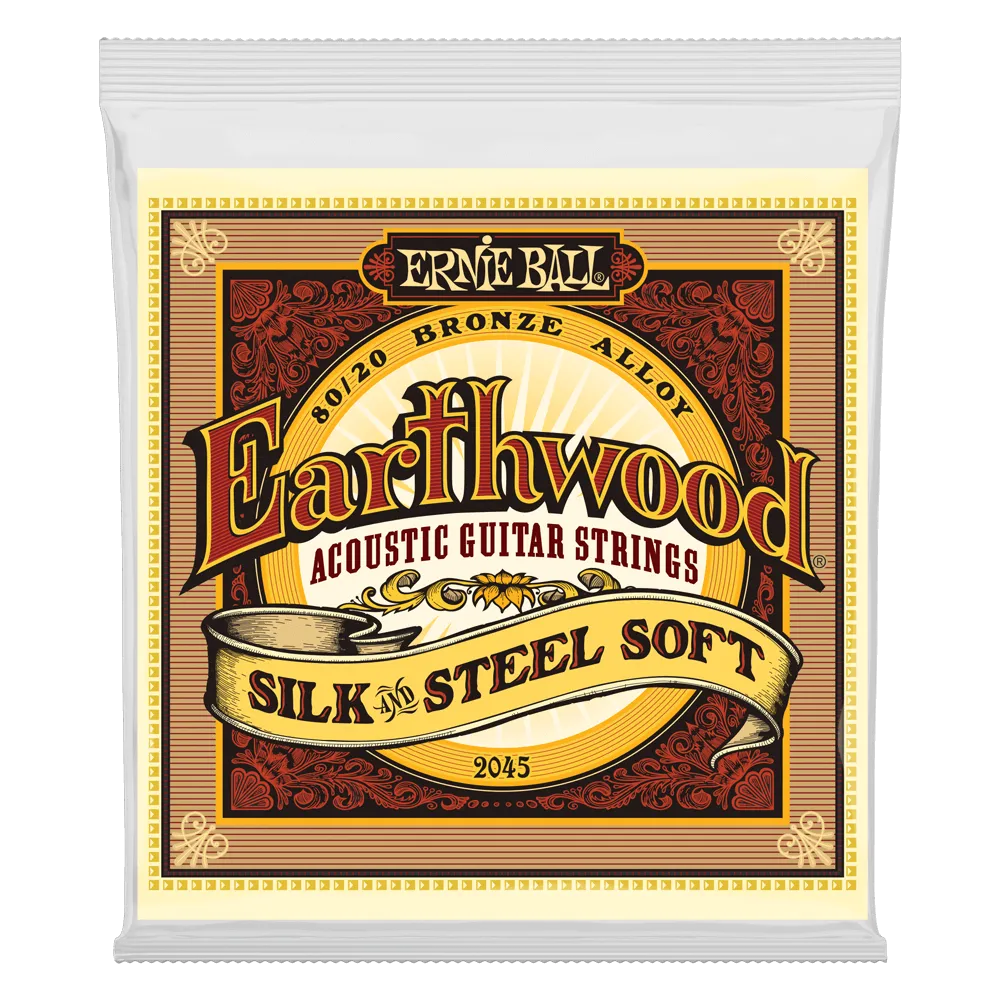 ERNIE BALL 2045 EARTHWOOD SILK & STEEL SOFT 80/20 BRONZE ACOUSTIC GUITAR STRINGS - 11-52 GAUGE