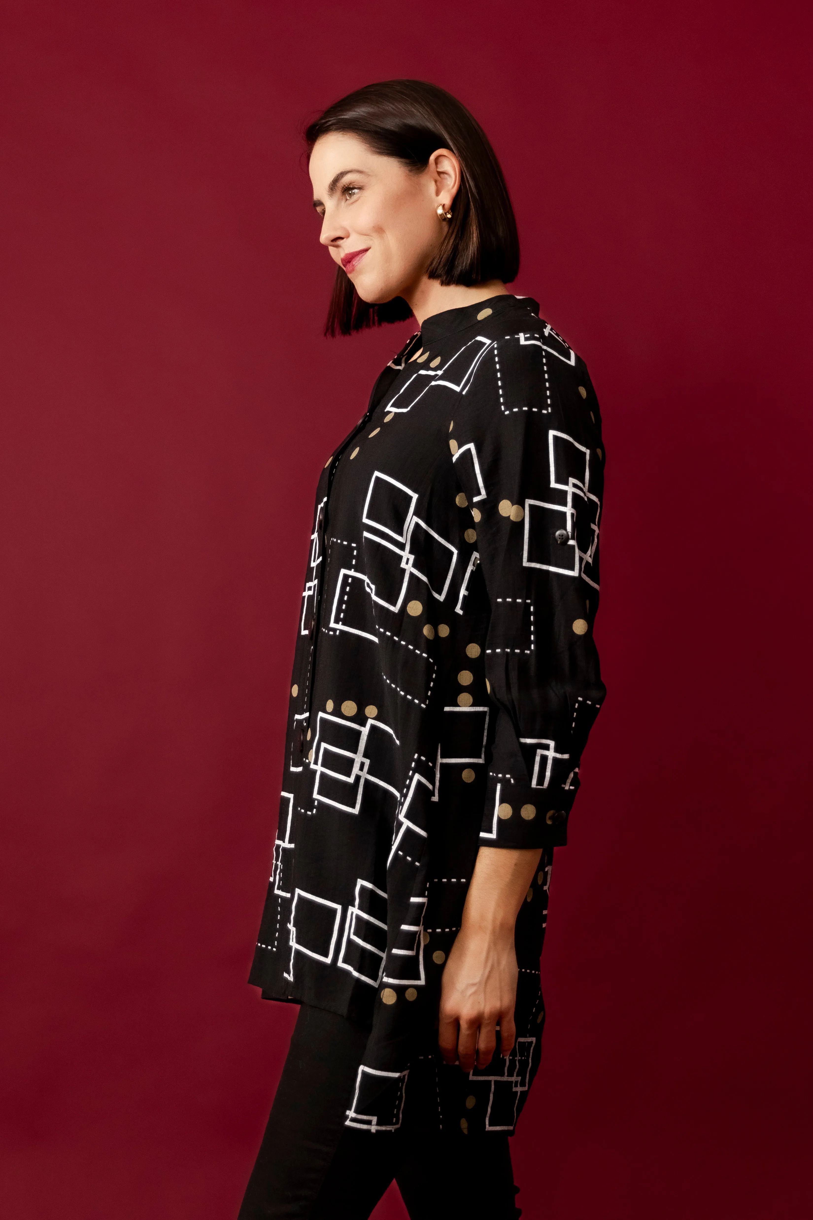 EVA Black Abstract Collared Tunic