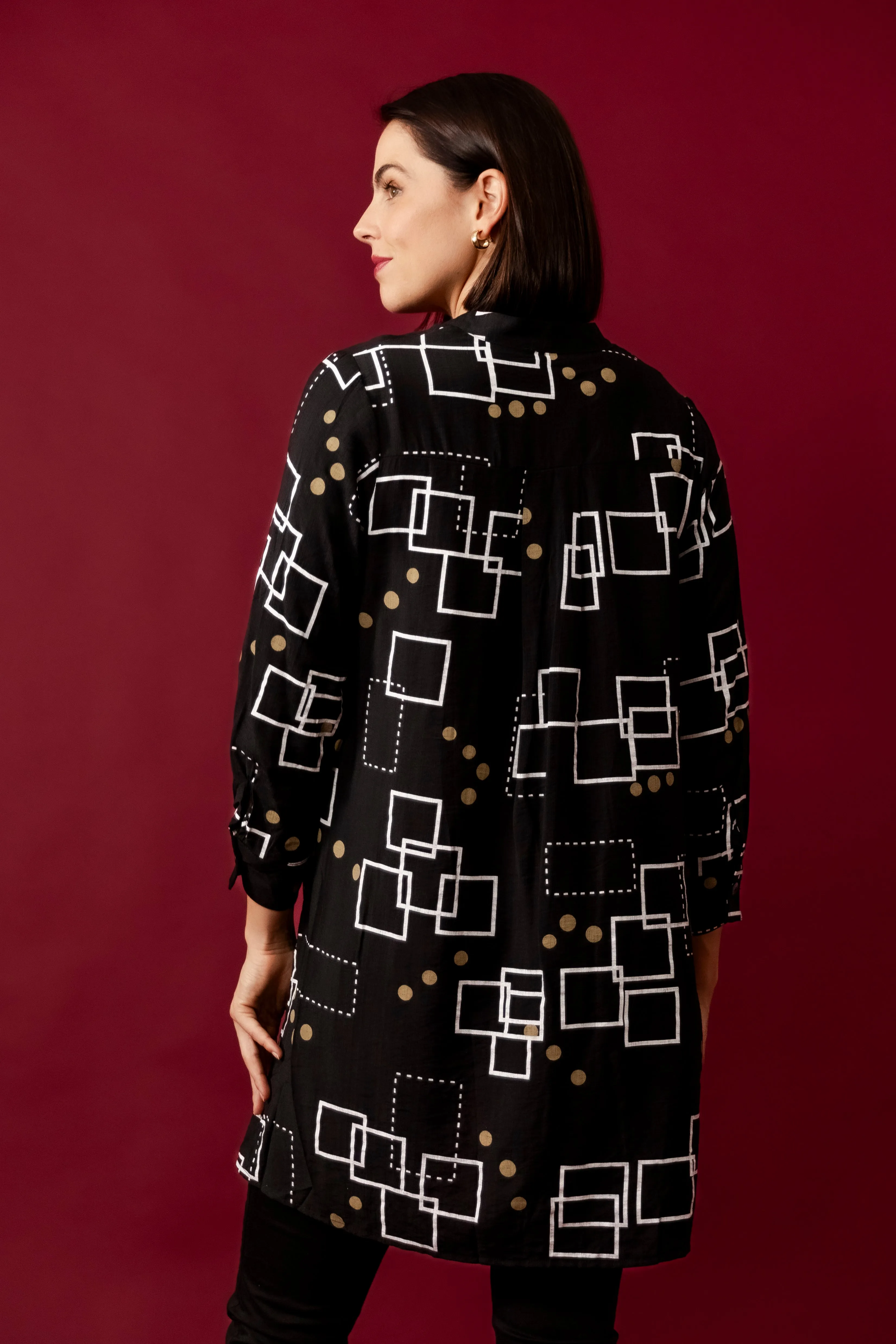 EVA Black Abstract Collared Tunic
