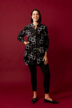 EVA Black Abstract Collared Tunic