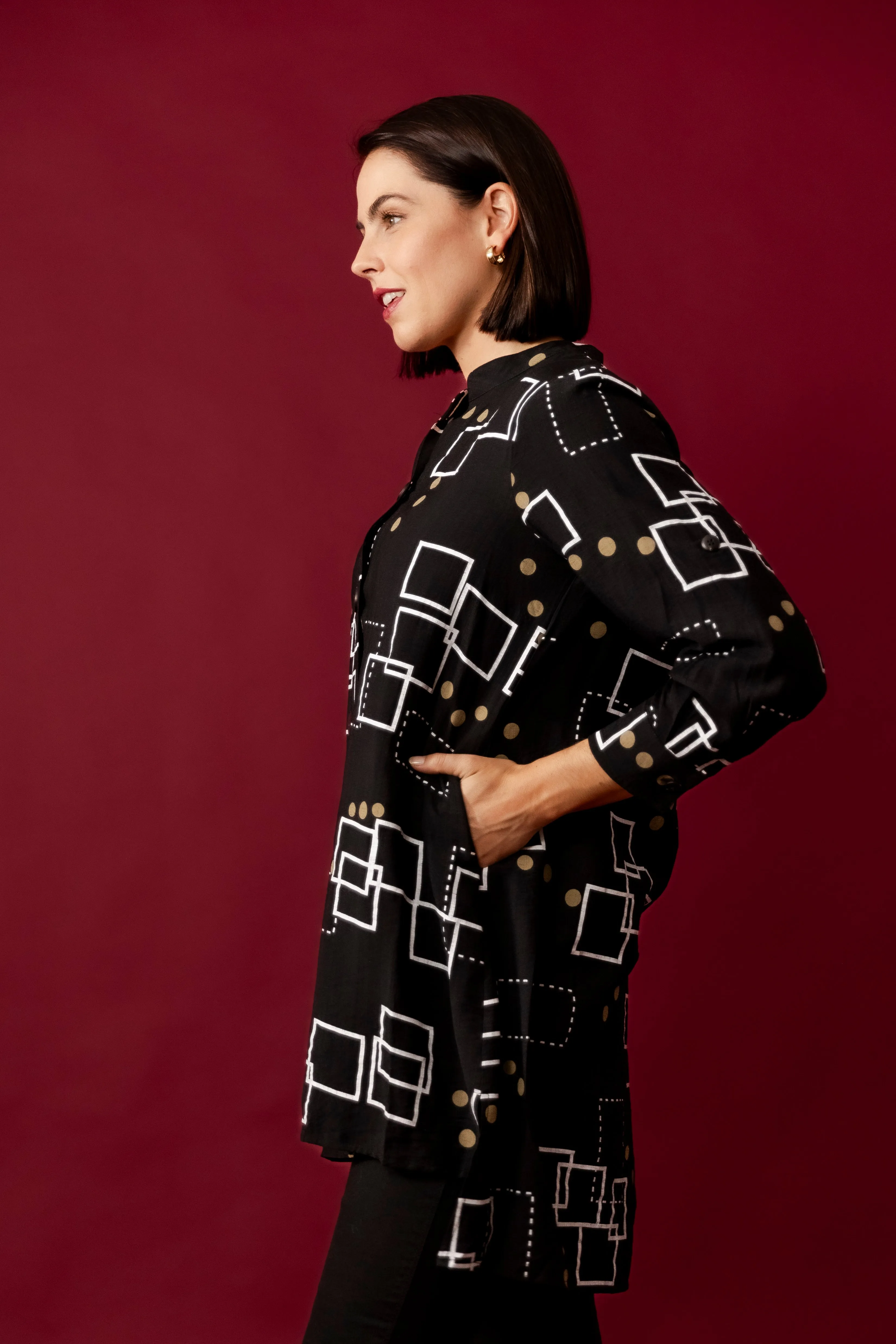 EVA Black Abstract Collared Tunic