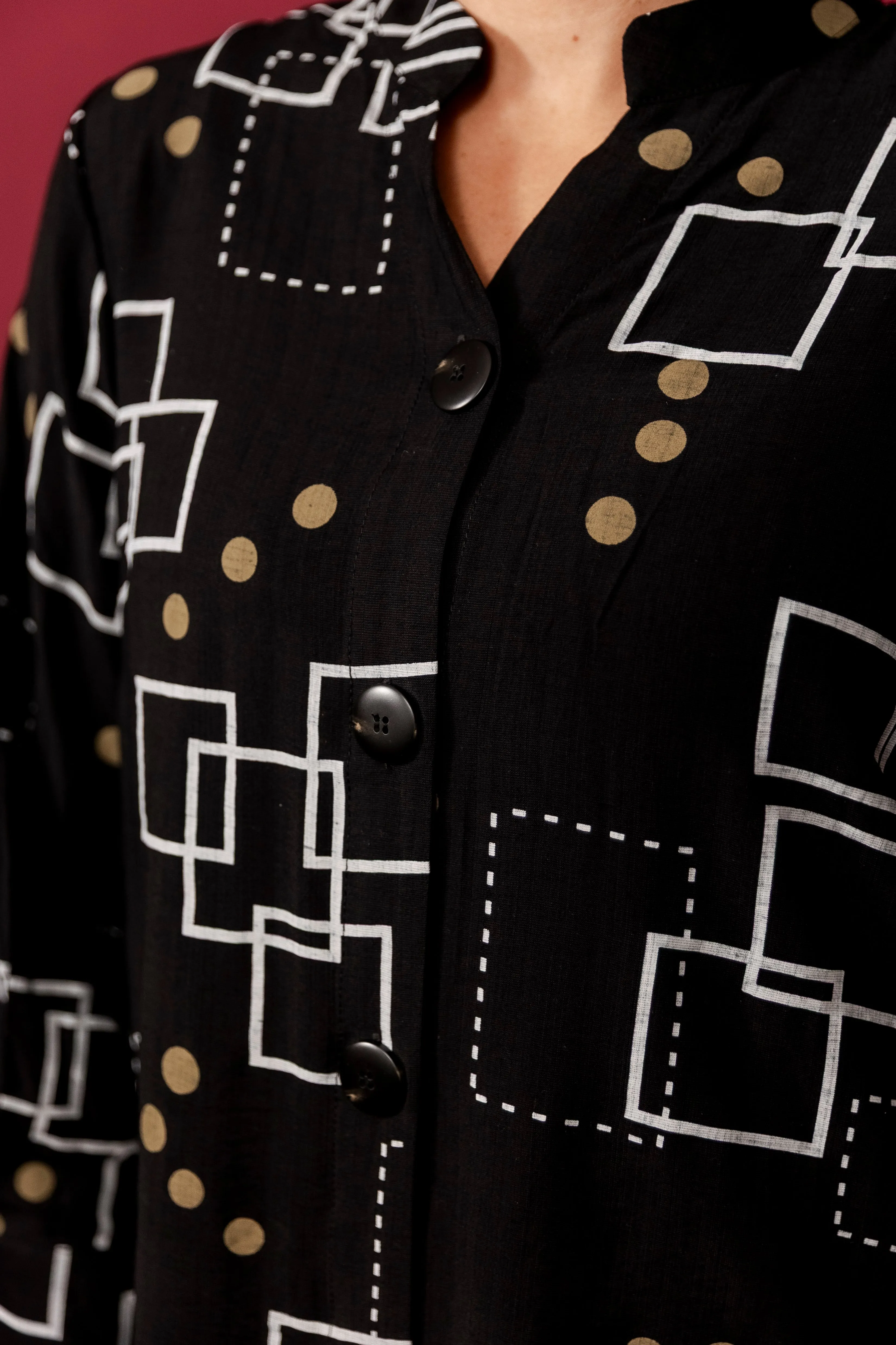 EVA Black Abstract Collared Tunic