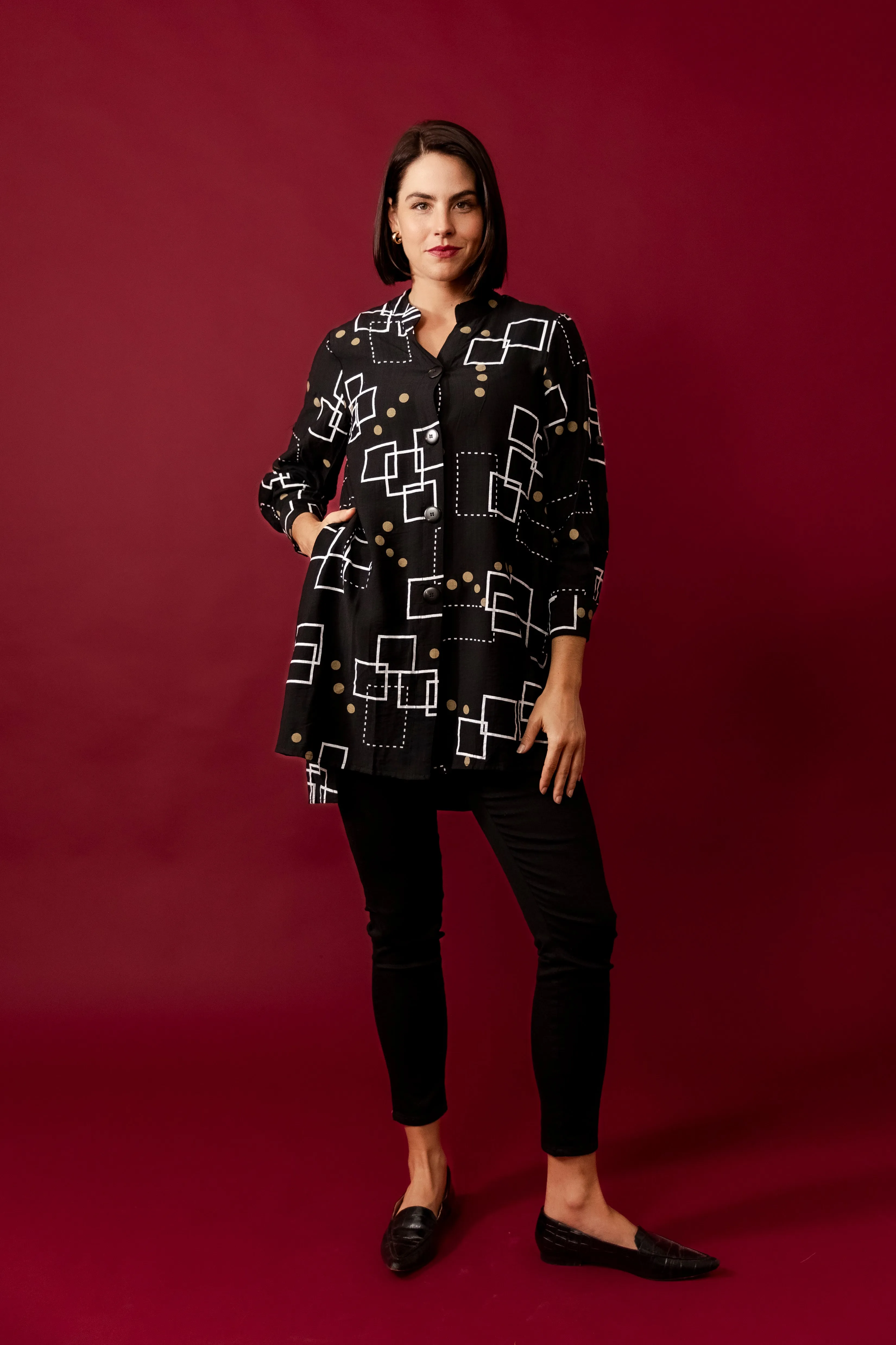 EVA Black Abstract Collared Tunic