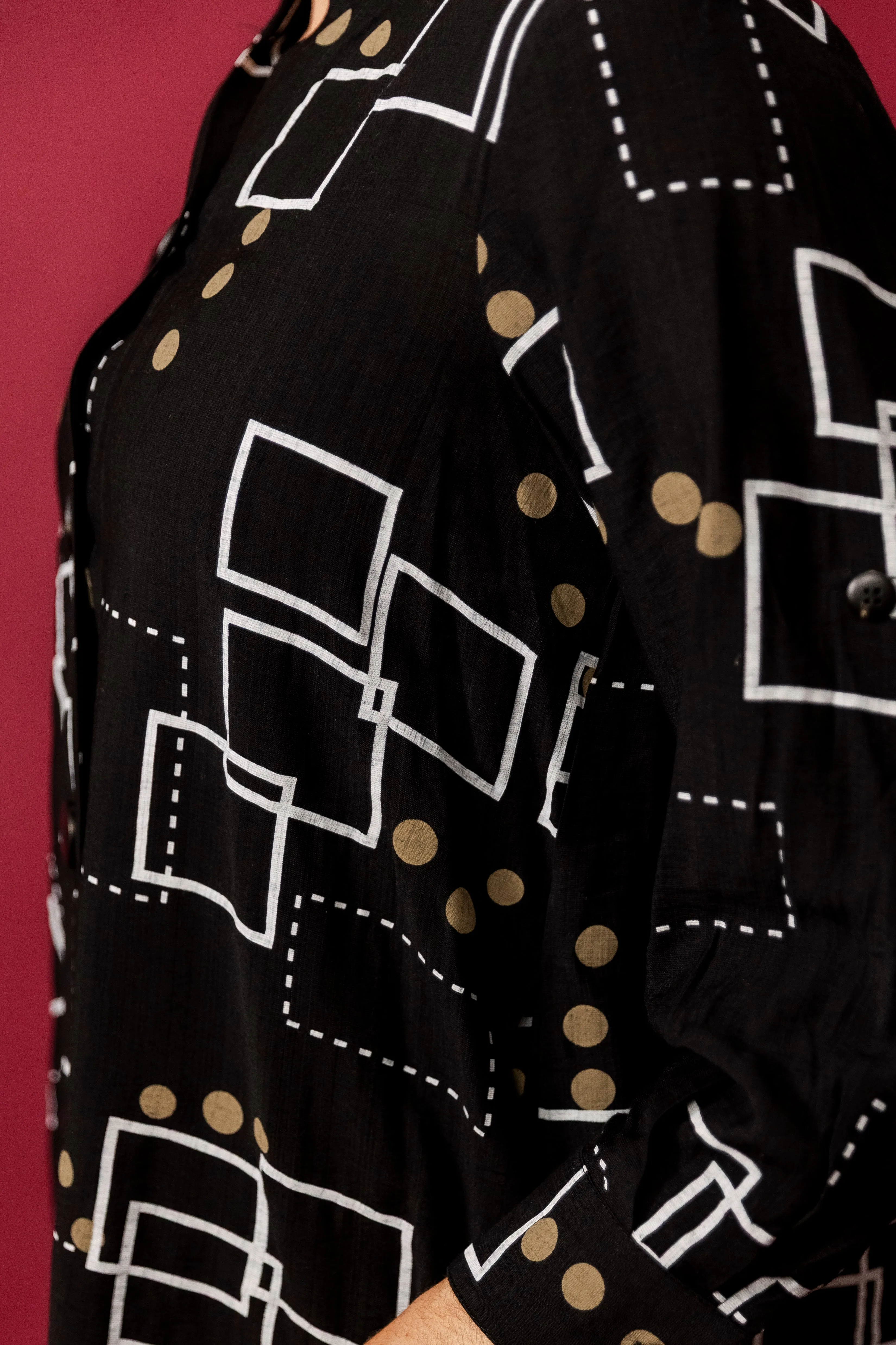 EVA Black Abstract Collared Tunic