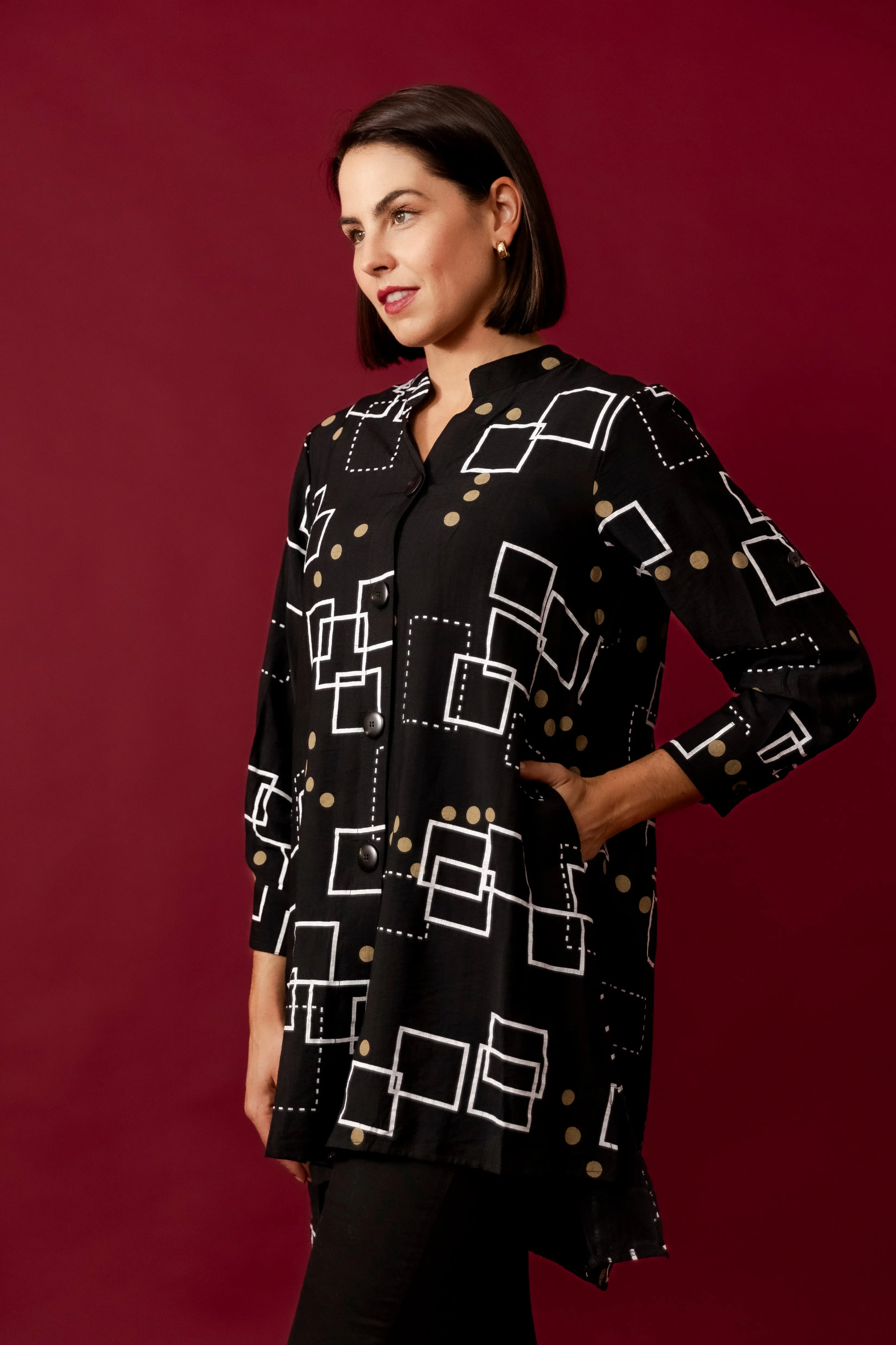 EVA Black Abstract Collared Tunic