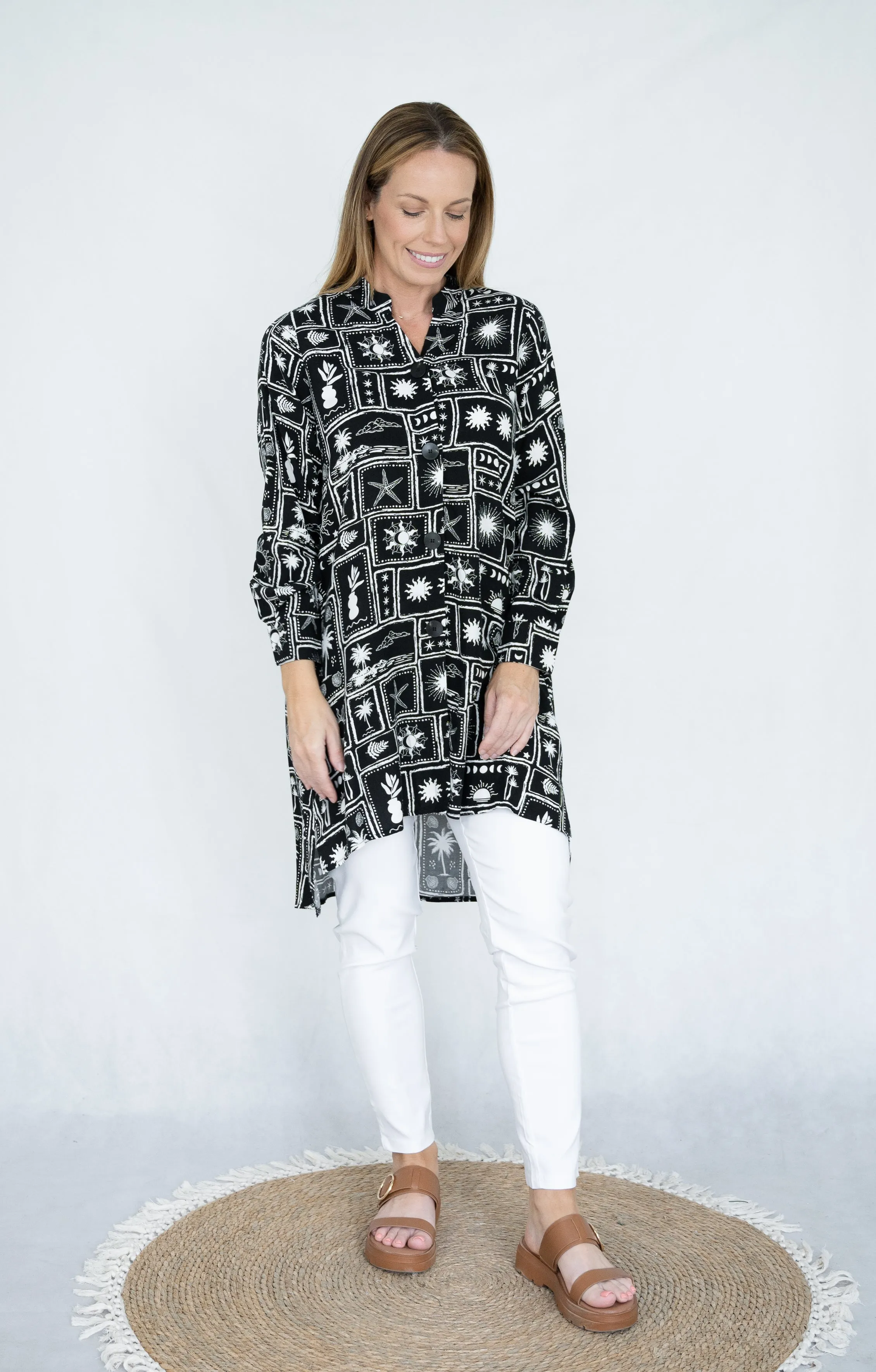 EVA Black/White Abstract Collared Tunic