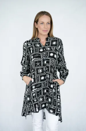 EVA Black/White Abstract Collared Tunic