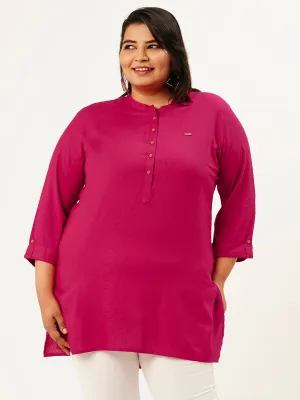 Exclusive Mandarin Collar Rayon Solid Magenta Straight Tunic For Women ZOLA
