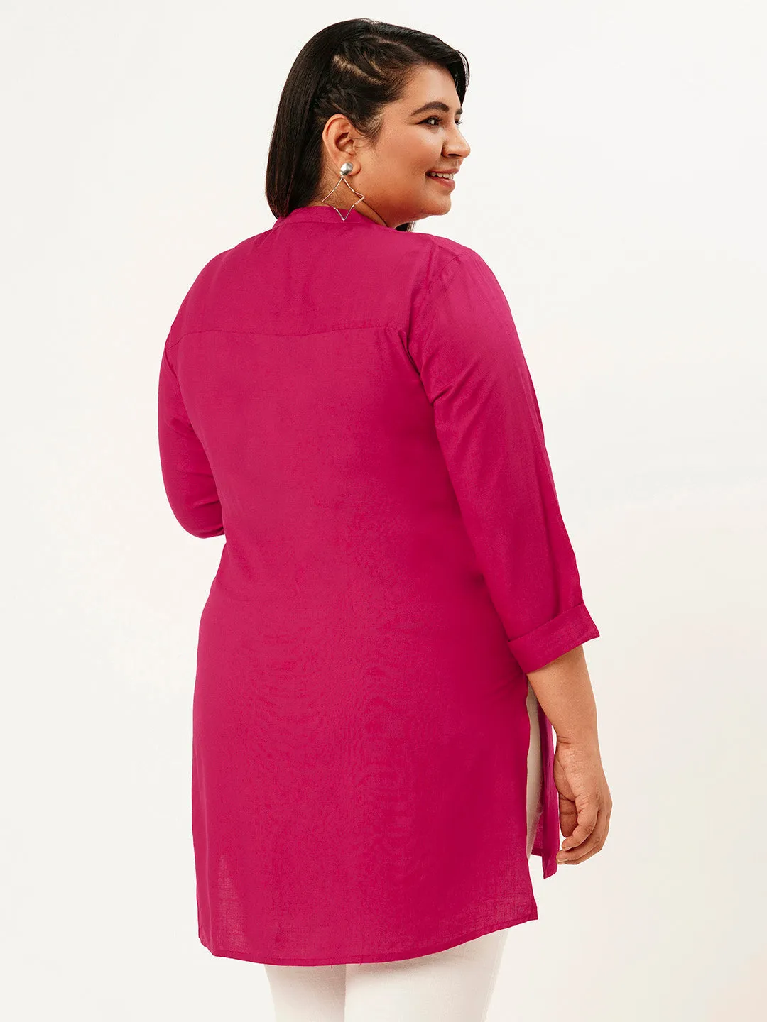 Exclusive Mandarin Collar Rayon Solid Magenta Straight Tunic For Women ZOLA