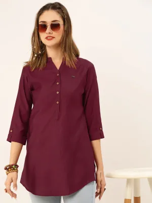 Exclusive Mandarin Collar Rayon Solid Maroon Straight Tunic For Women ZOLA