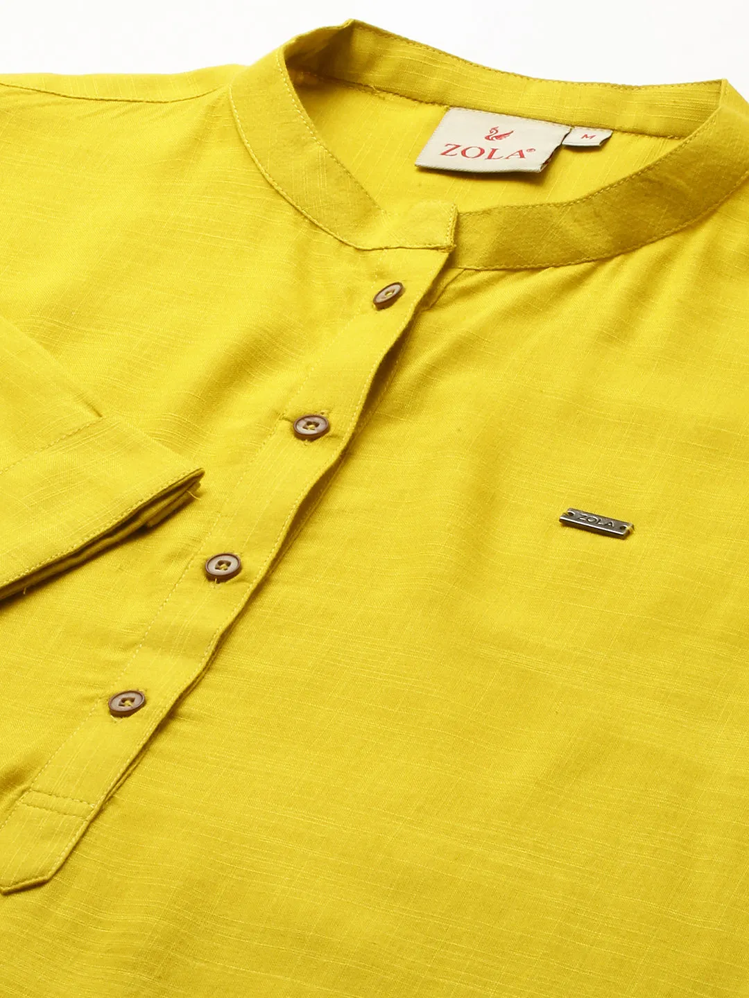 Exclusive Mandarin Collar Rayon Solid Mustard Straight Tunic For Women ZOLA