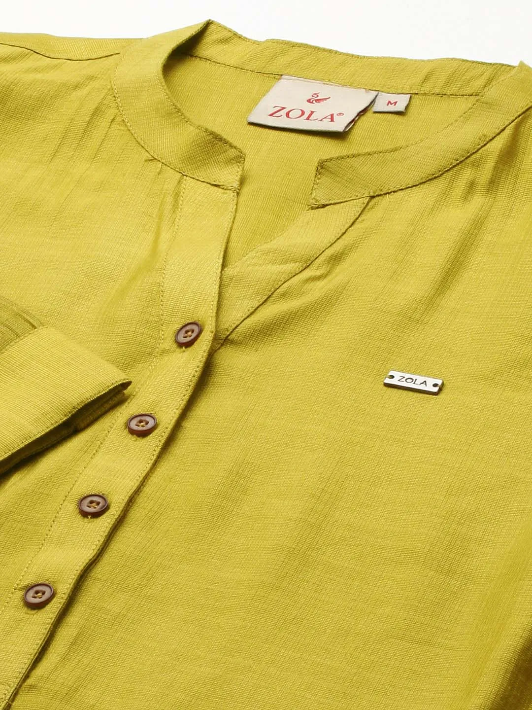 Exclusive Mandarin Collar Rayon Solid Mustard Straight Tunic For Women ZOLA