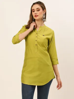 Exclusive Mandarin Collar Rayon Solid Mustard Straight Tunic For Women ZOLA