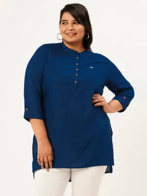 Exclusive Mandarin Collar Rayon Solid Teal Straight Tunic For Women ZOLA