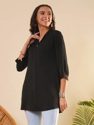 Exclusive V Neckline Rayon Solid Black  Straight Tunic For Women ZOLA
