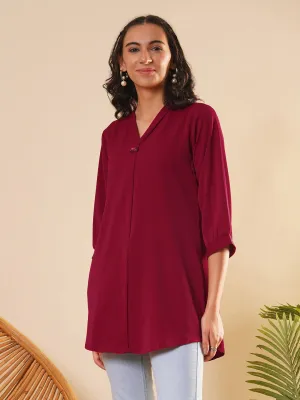 Exclusive V Neckline Rayon Solid Maroon  Straight Tunic For Women ZOLA