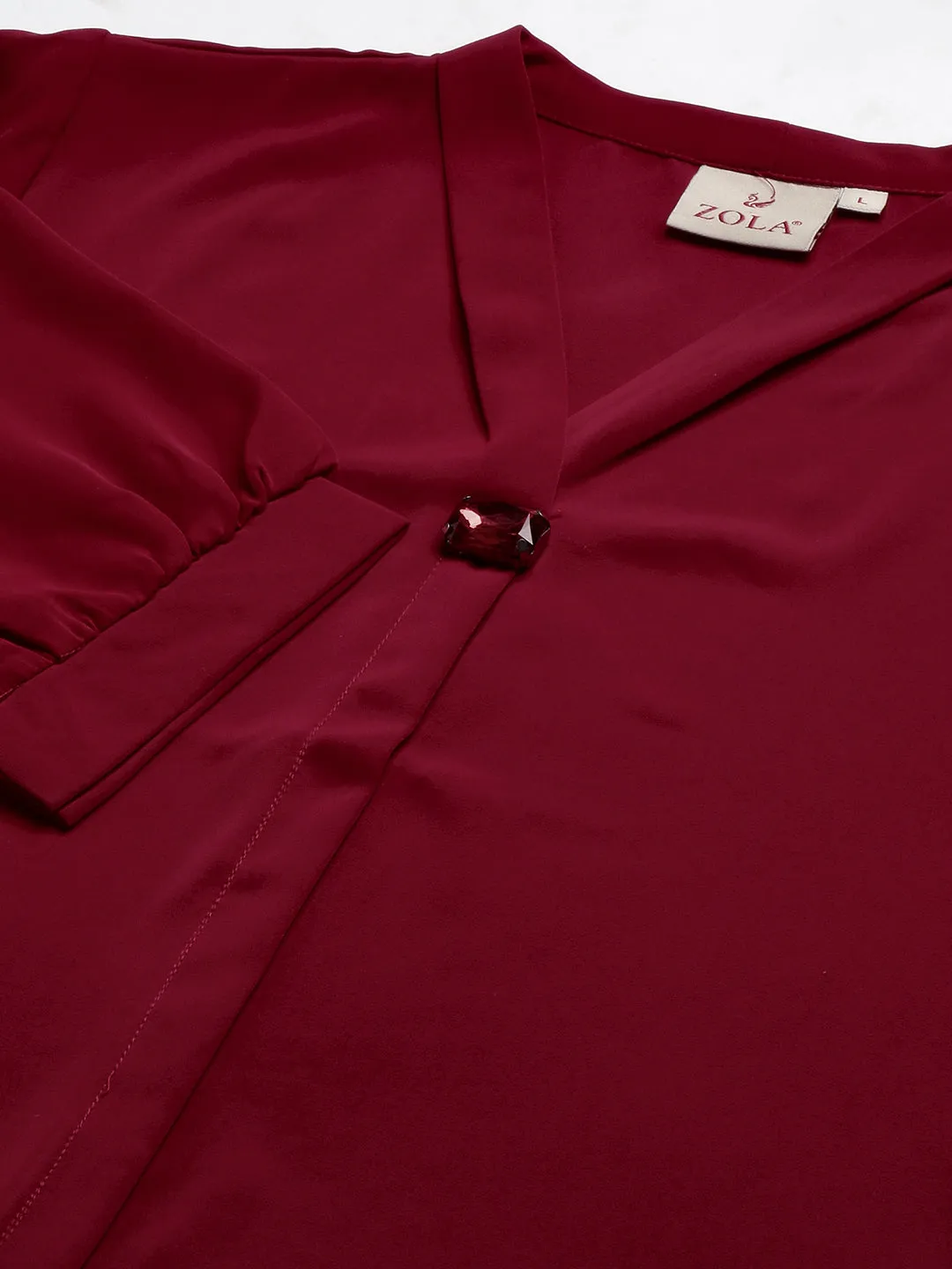Exclusive V Neckline Rayon Solid Maroon  Straight Tunic For Women ZOLA