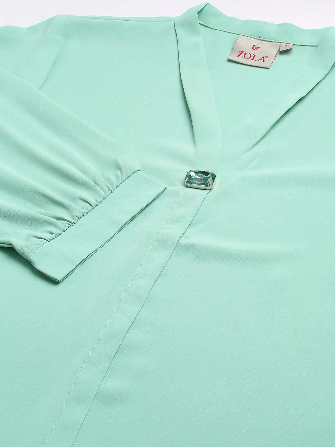 Exclusive V Neckline Rayon Solid Sea Green  Straight Tunic For Women ZOLA