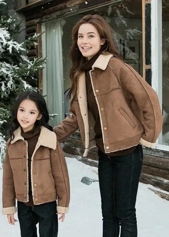 Family Matching Faux Shearling Jackets – Warm Winter Suede Coats