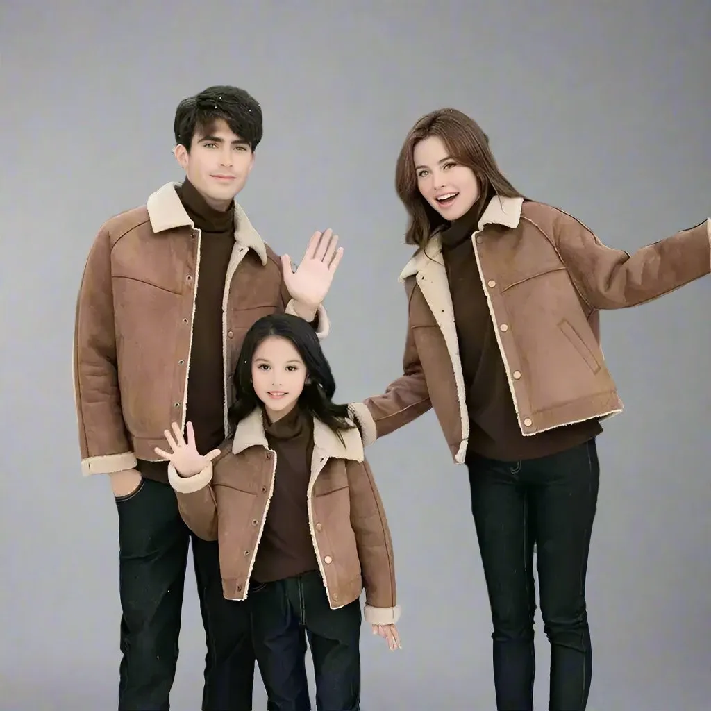 Family Matching Faux Shearling Jackets – Warm Winter Suede Coats