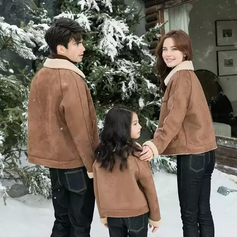 Family Matching Faux Shearling Jackets – Warm Winter Suede Coats