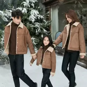 Family Matching Faux Shearling Jackets – Warm Winter Suede Coats