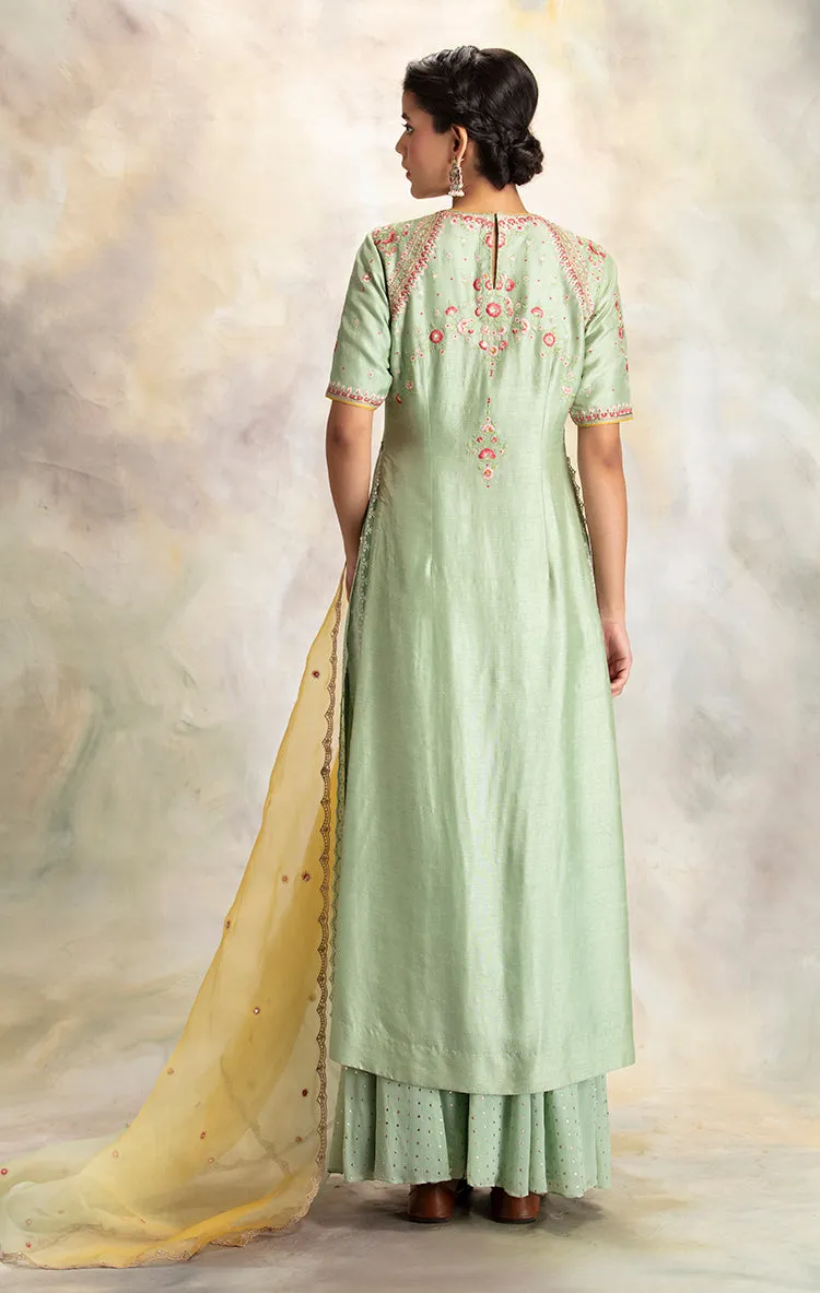 Fascinating Mint Embroidered Kurta Set