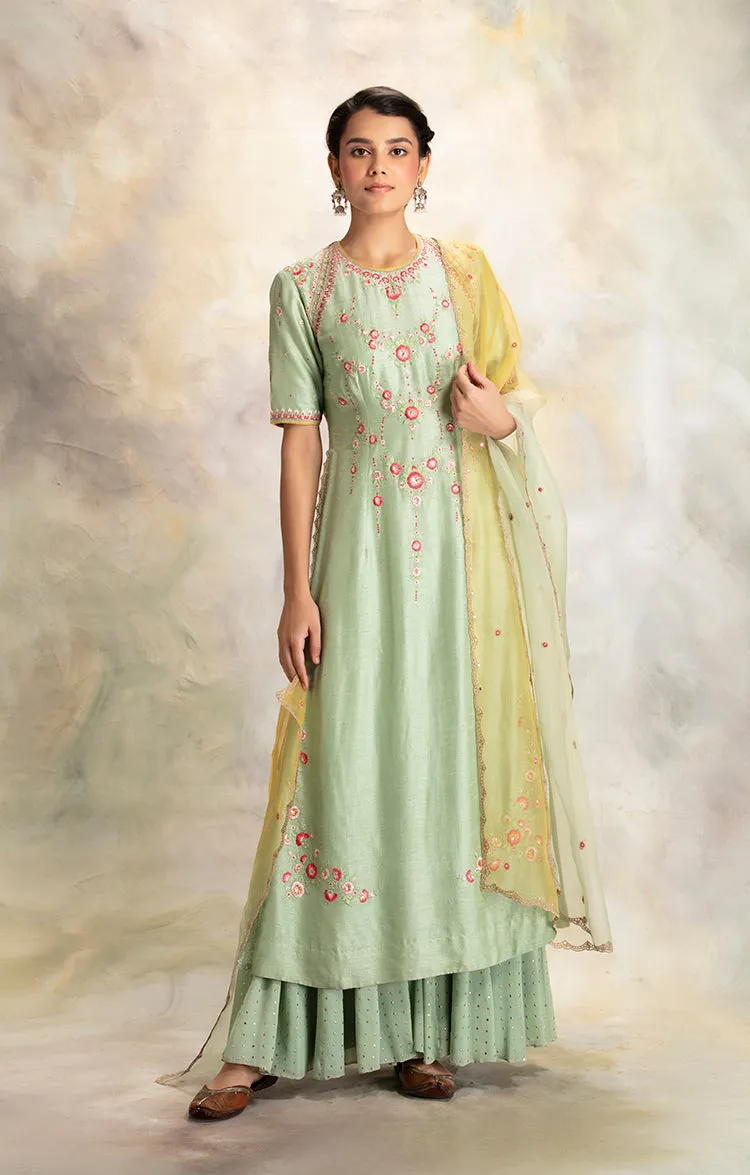 Fascinating Mint Embroidered Kurta Set