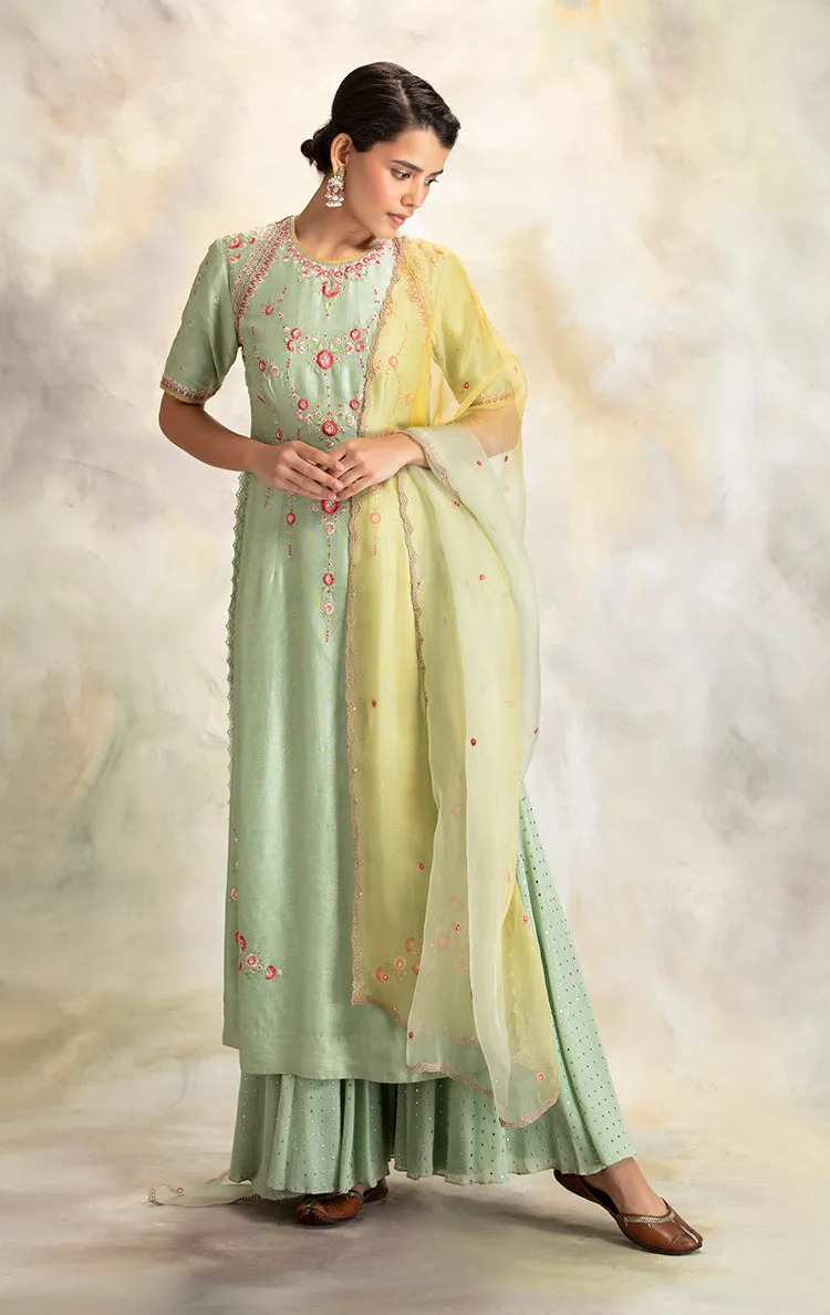 Fascinating Mint Embroidered Kurta Set