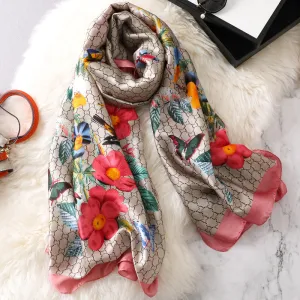 Fashion Butterfly Flower Print Silk Scarf Shawl Wrap for Women Ladies Girls 90x180