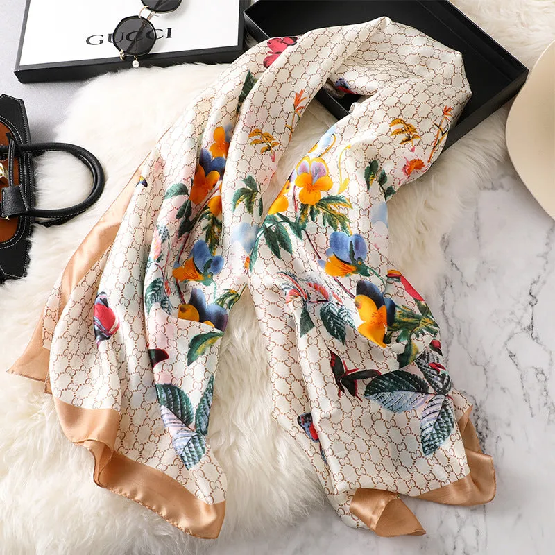 Fashion Butterfly Flower Print Silk Scarf Shawl Wrap for Women Ladies Girls 90x180