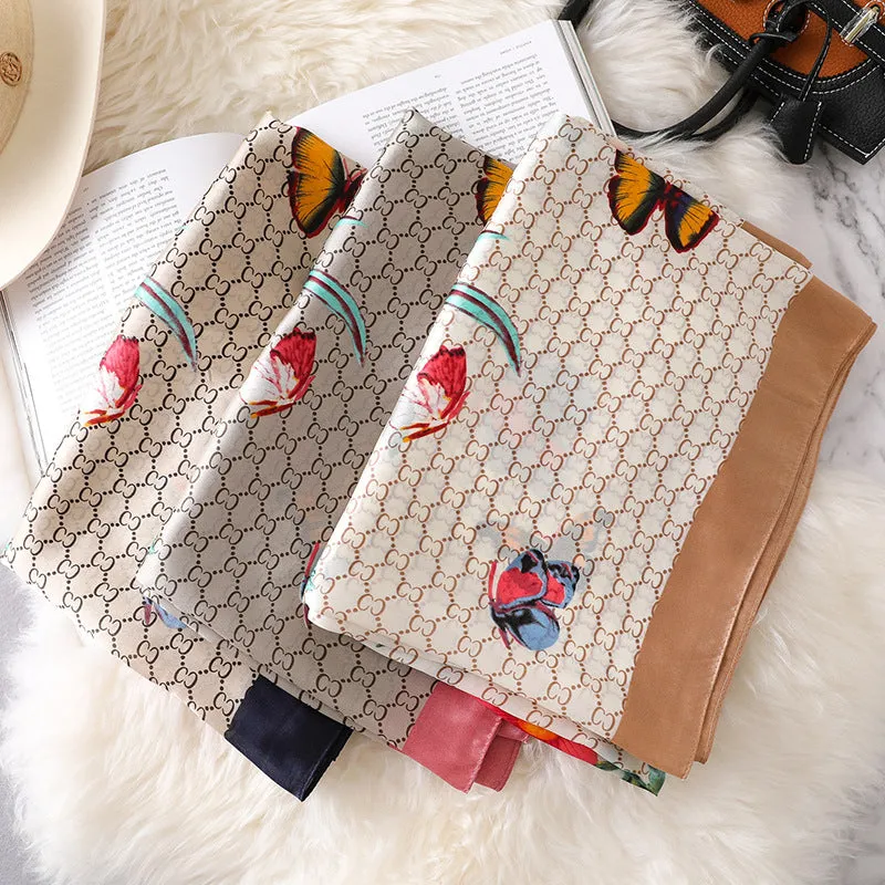 Fashion Butterfly Flower Print Silk Scarf Shawl Wrap for Women Ladies Girls 90x180