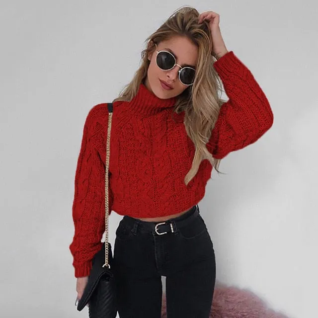 Fashion Twist Female Turtlenecks Women Slim Sturdy Pullover Sweaters Fashion Hot price drop Knitwear Cropped Solid Basic Jumpers Autumn For